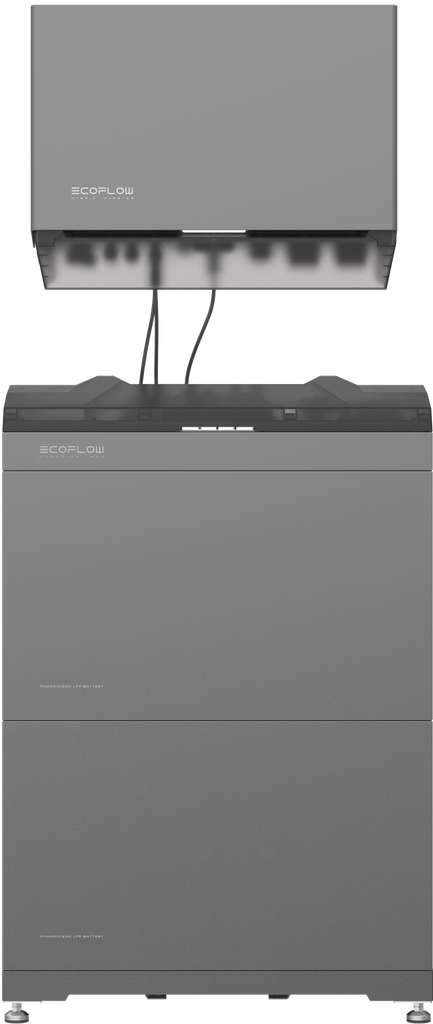ECOFLOW - 10kW / 10kWH triphasé - Système tout-en-un avec onduleur hybride de 10kW, 2x batteries de 5kWh et support.