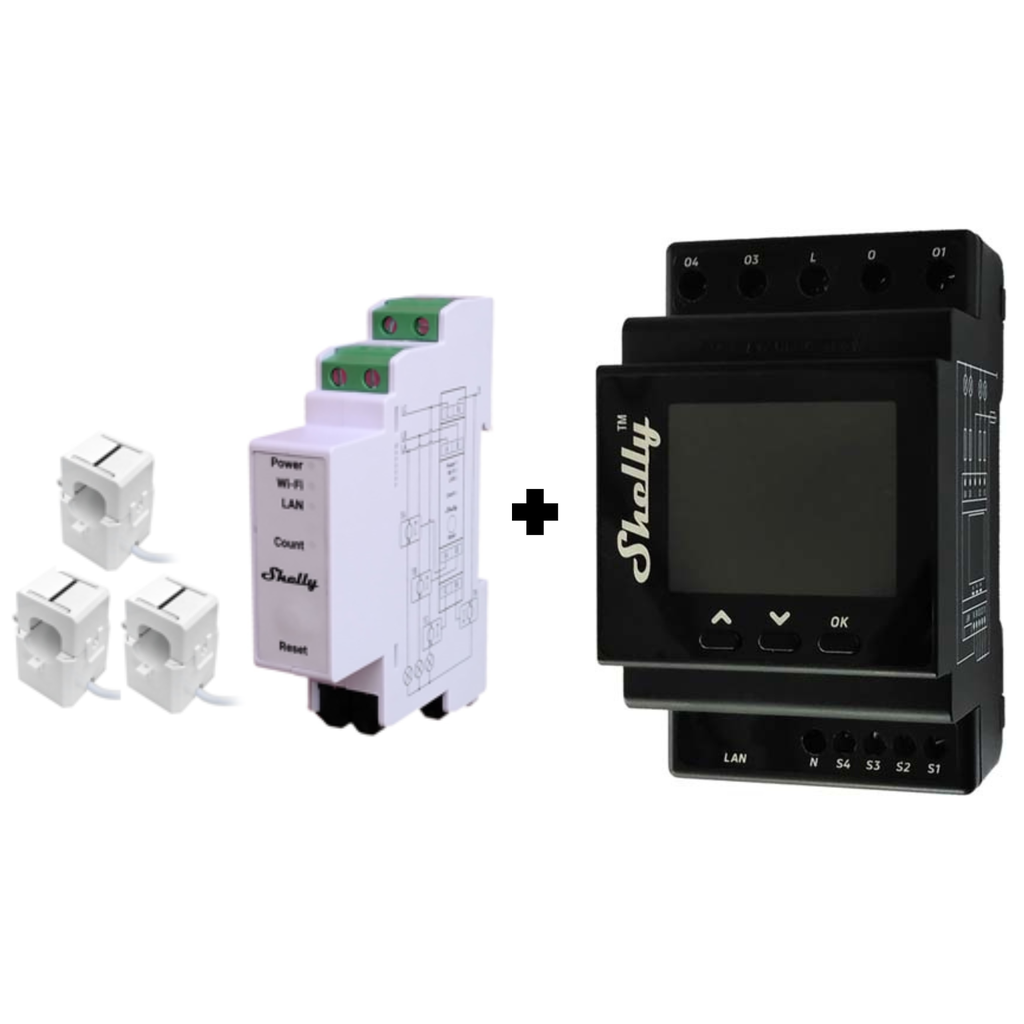 SHELLY - PACK triphasé Shelly Pro 3EM 120A + Shelly Pro 4PM - Éligible TVA 5.5%