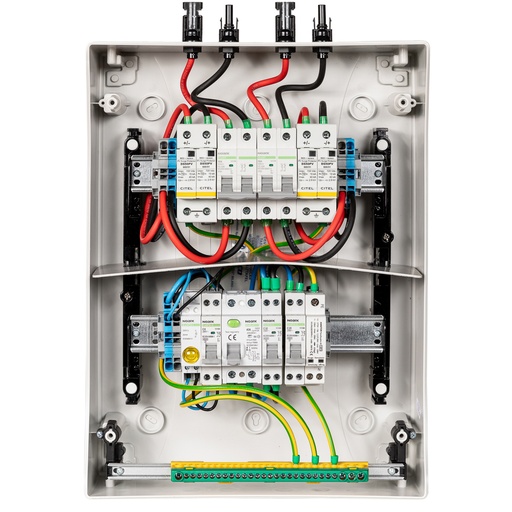 MADEnR - Coffret de protection AC/DC monophasé 6kWc, Parafoudre AC/DC, 2 MPPT - 32A - 600V (1 string pour chaque MPPT) - 300mA - TYPE B
